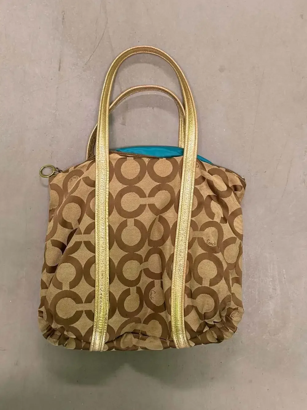 Coach Poppy Op Art Glam Tote Bag in Signature Canvas and Metallic Gold